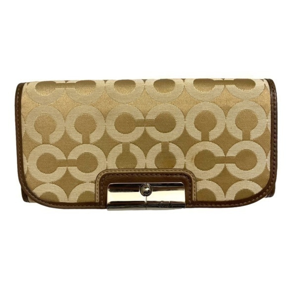 Coach Kirsten op c wallet cream khaki brown with silver hardware